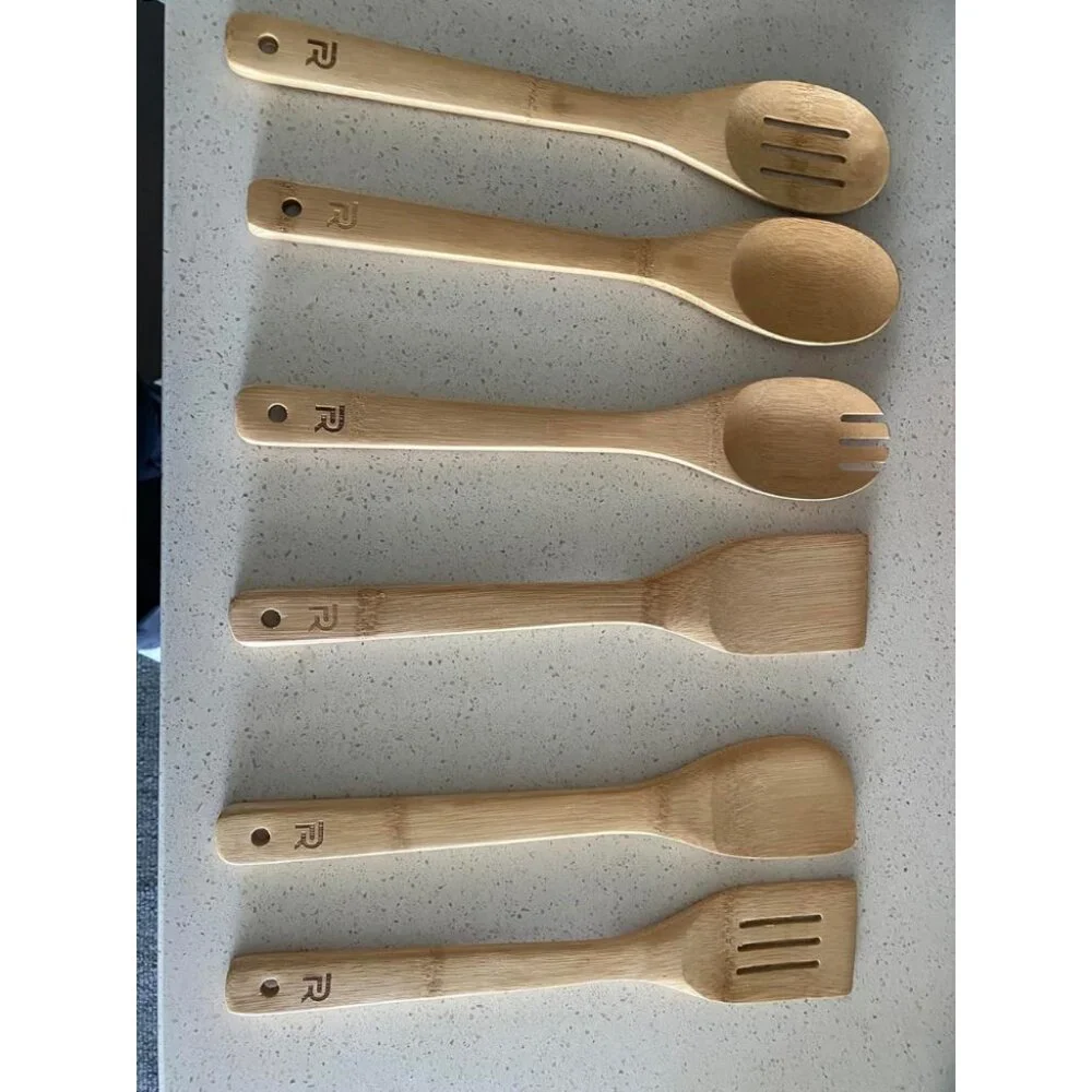 6-Piece Wooden Spoons Apartment Essentials Wood Spatula Spoon Nonstick Kitchen